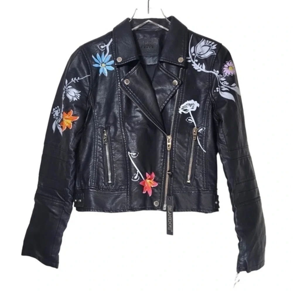 NEW Blank NYC Secret Keeper Faux Leather Embroidered Painted Jacket in Black - Picture 2 of 14